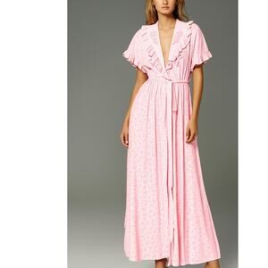 Vintage Country Cottage Pink White Ditsy Floral Ruffle Tie Robe READ